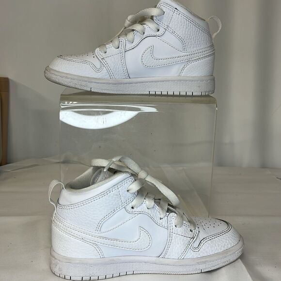 JORDAN 1 MID TRIPLE WHITE YOUTH SNEAKER FTL-01-021 - Picture 6 of 8